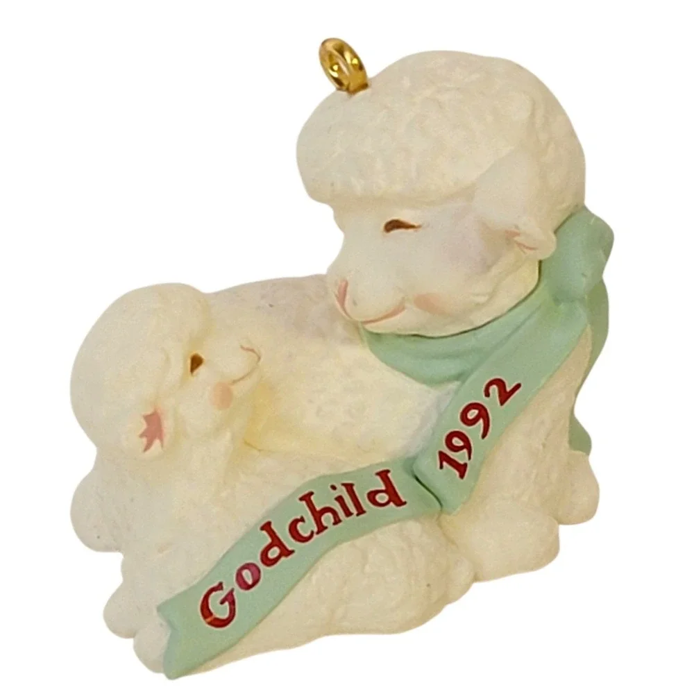 VTG‎ 90s Hallmark Godchild Christmas Ornament 1992 Lamb Keepsake Decoration Gift